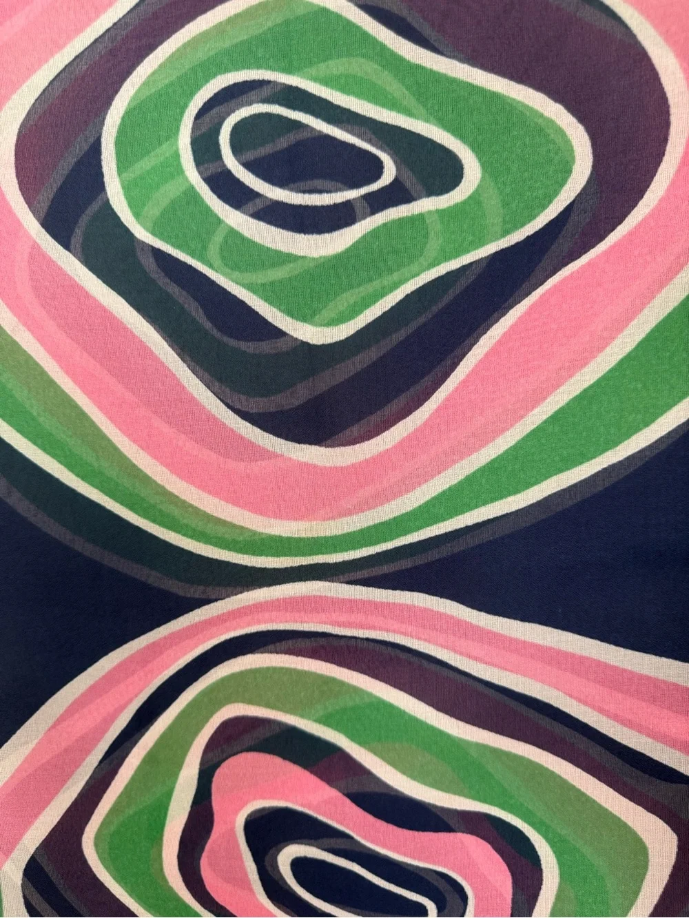 Geometric Pattern Silk-Feel Scarf in Green, Navy & Pink